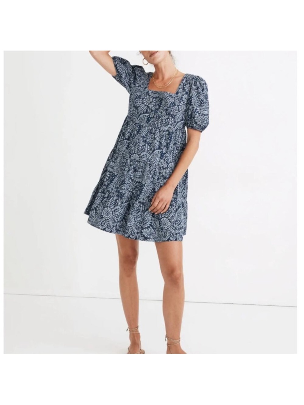 Madewell Poplin Puff-Sleeve Tiered Babydoll Dress in Paisley Garden 12